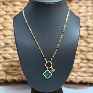 Elegant Gold dipped Cz  and Green Pendant Necklace
